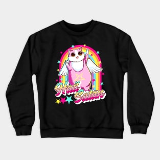 Cute Hail Satan Cat Rainbow Kitty Heavy Metal Crewneck Sweatshirt